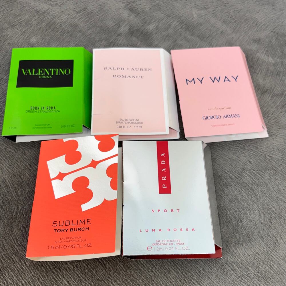 Fragrance Mini Samples Mixed Lot of 5 Armani Prada Lauren Burch Valentino New